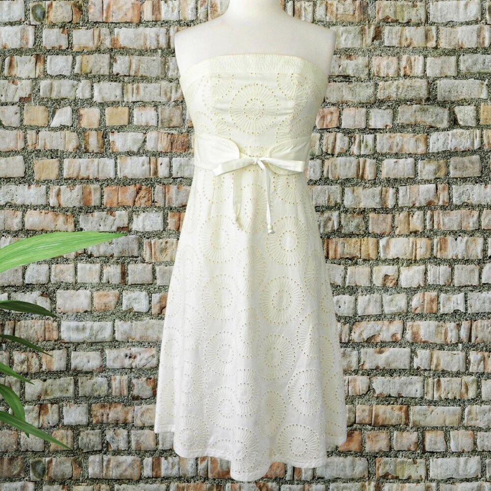 Plenty Tracy Reese Ivory Embroidered Strapless Midi Dress A-line Size 6